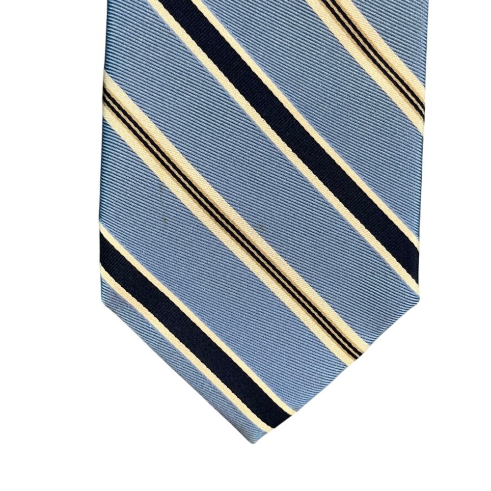 Roundtree & Yorke Mens Silk Tie Blue Navy Cream Striped Handmade Necktie